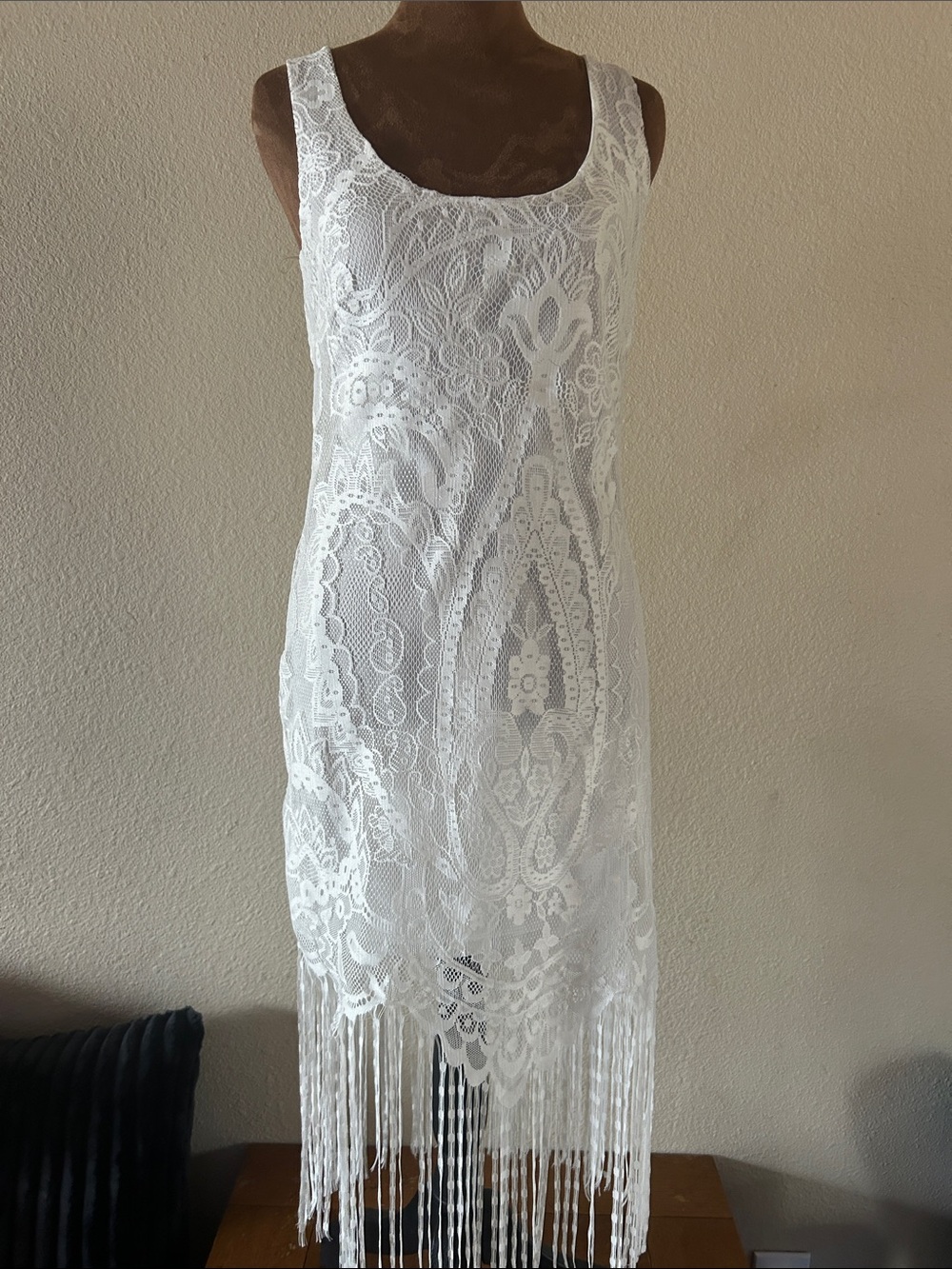 Charlotte Ruse White Lace Fringe dress with lace fringe